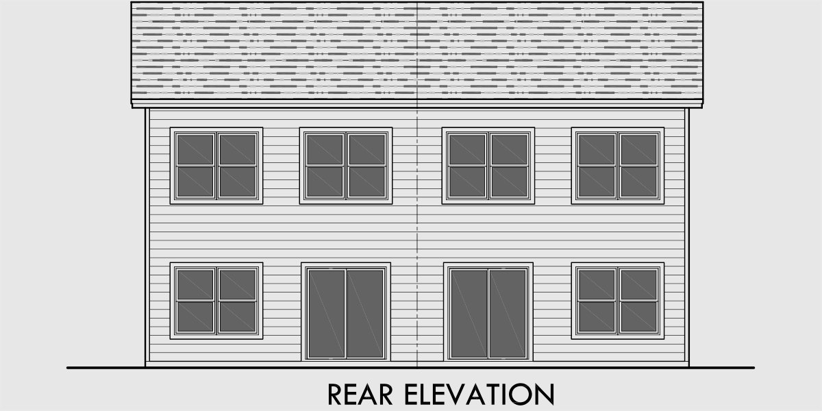 House side elevation view for D-602 craftsman duplex house plans, townhouse plans, row house plans, d-602