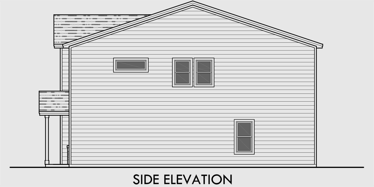 House rear elevation view for D-602 craftsman duplex house plans, townhouse plans, row house plans, d-602