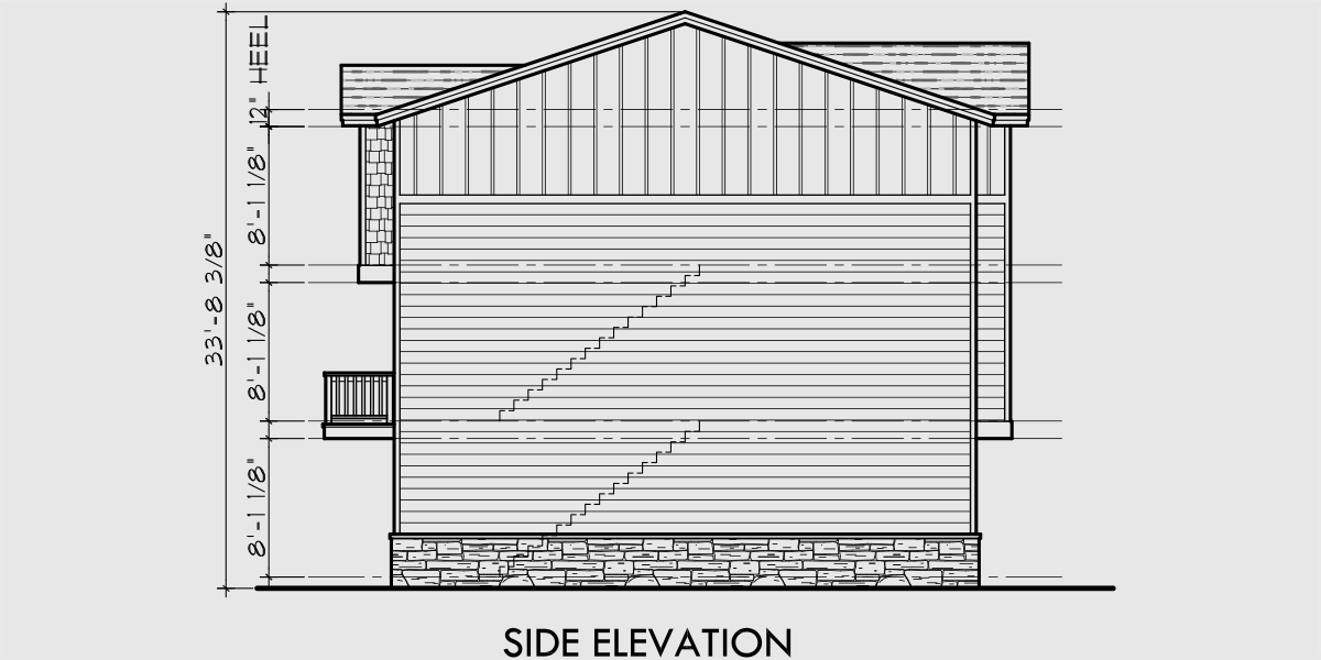 House rear elevation view for S-730 6 plex house plans, row house plans, townhouse plans, narrow lot plans, S-730