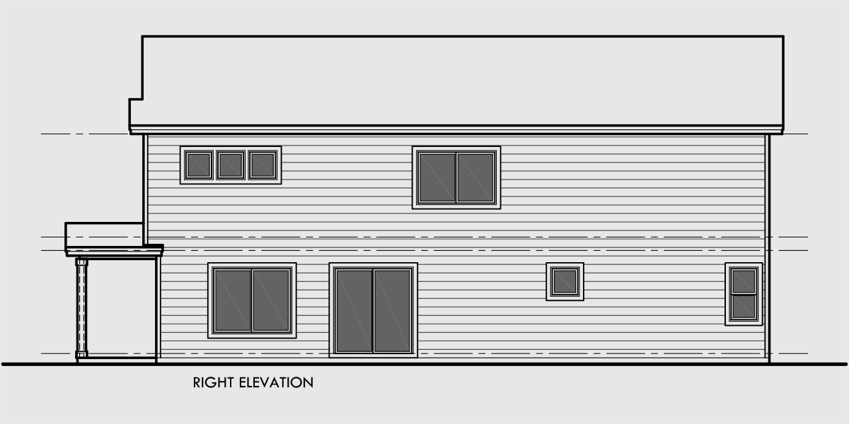 House rear elevation view for D-608 Duplex house plan with rear garage, narrow lot townhouse plan, duplex house plans with open floor plan