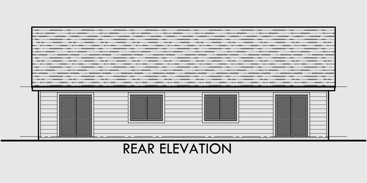 House side elevation view for D-611 Narrow One Story Duplex House Plans, D-611