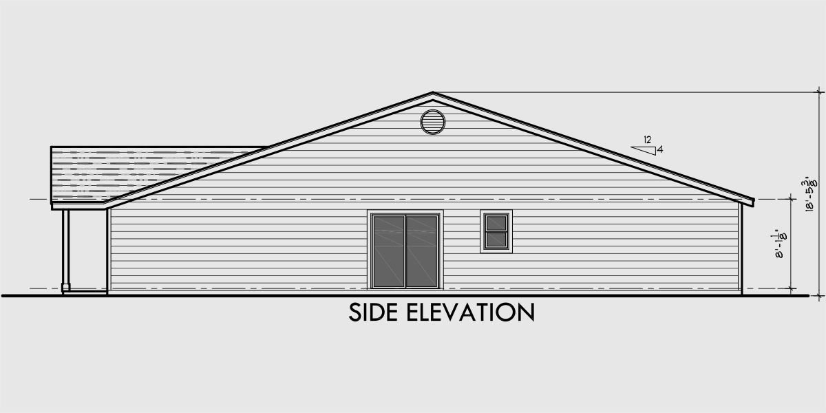 House rear elevation view for D-611 Narrow One Story Duplex House Plans, D-611