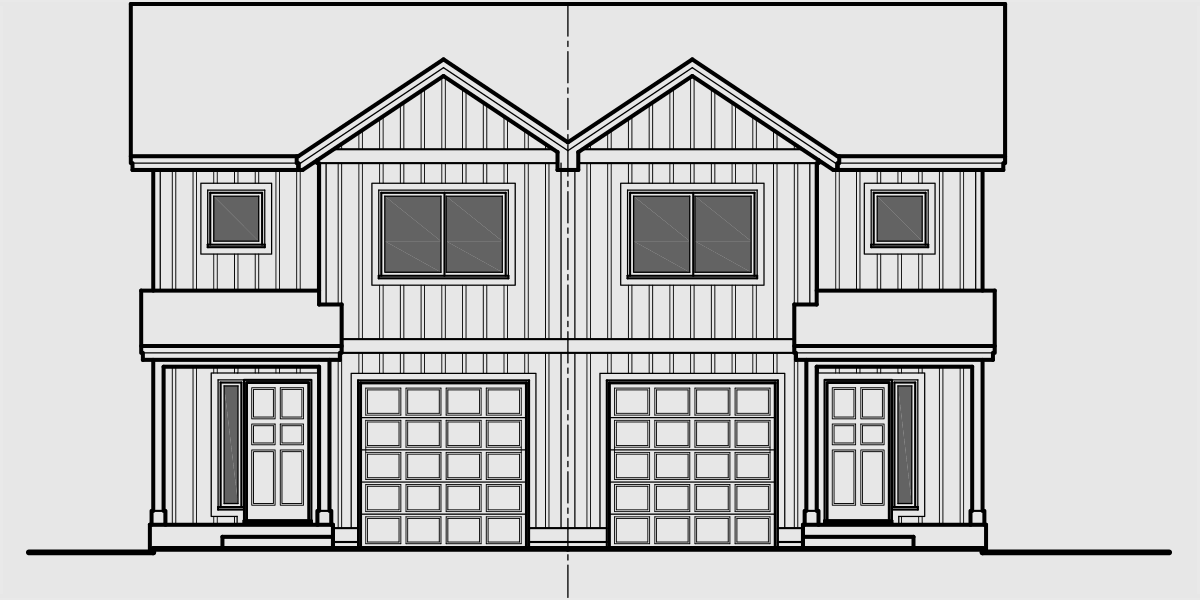 House front color elevation view for D-605 Duplex house plan, Row house plan, Open floor plan, D-605