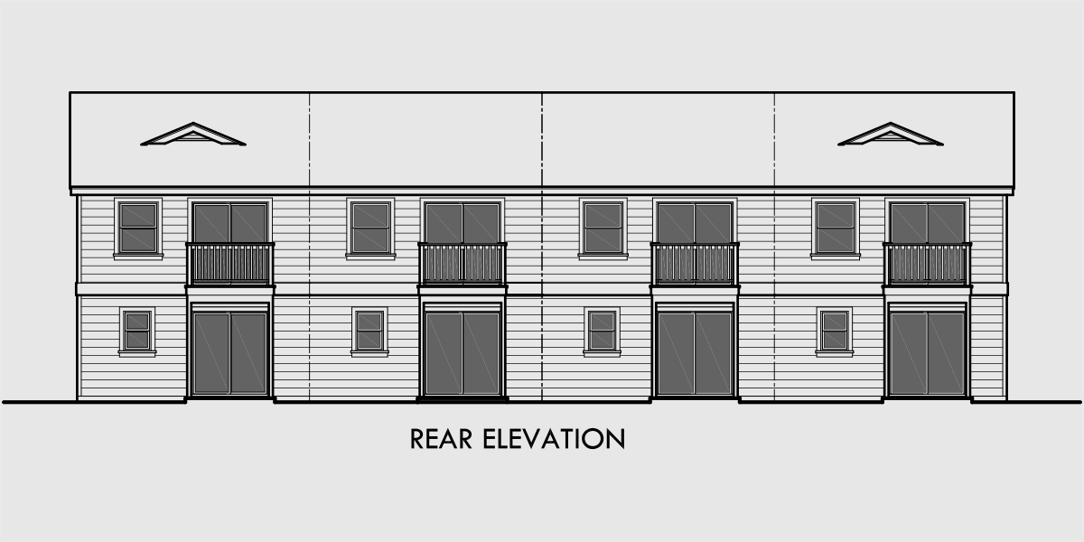 House side elevation view for F-576 Florida vernacular architectural style, row house plan with pastel colors, Bahama shutters F-576