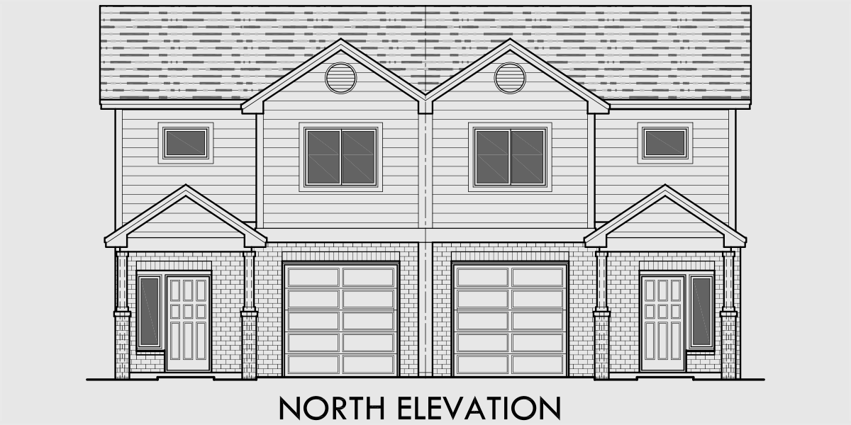 House front color elevation view for F-577 Corner lot four plex house plan F-577