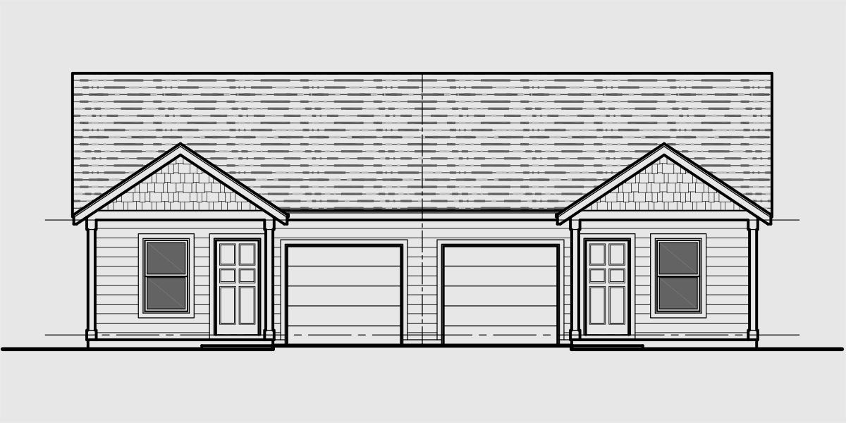 House front color elevation view for D-619 Designed for Efficient Construction One Story Duplex House Plan D-619