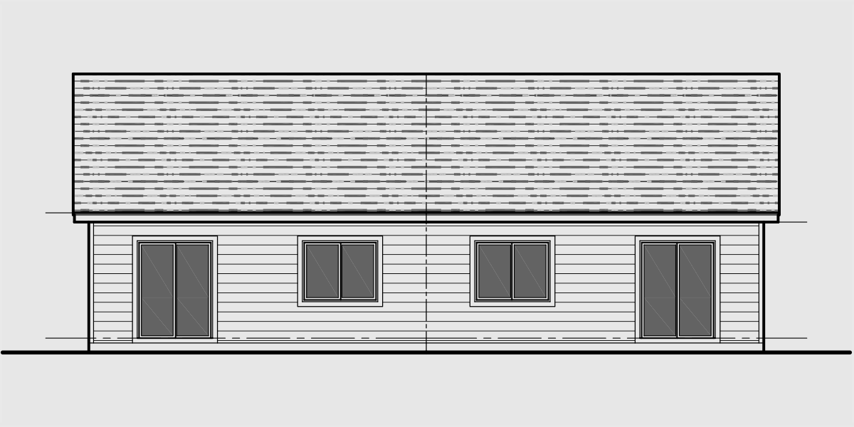 House front drawing elevation view for D-619 Designed for Efficient Construction One Story Duplex House Plan D-619