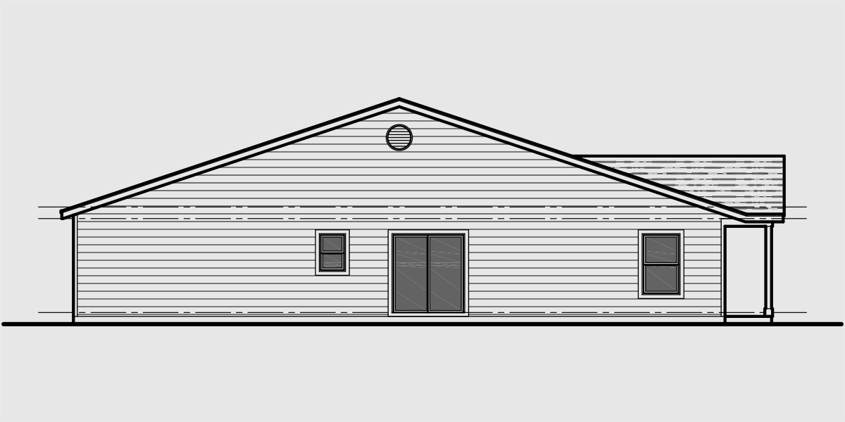 House side elevation view for D-619 Designed for Efficient Construction One Story Duplex House Plan D-619