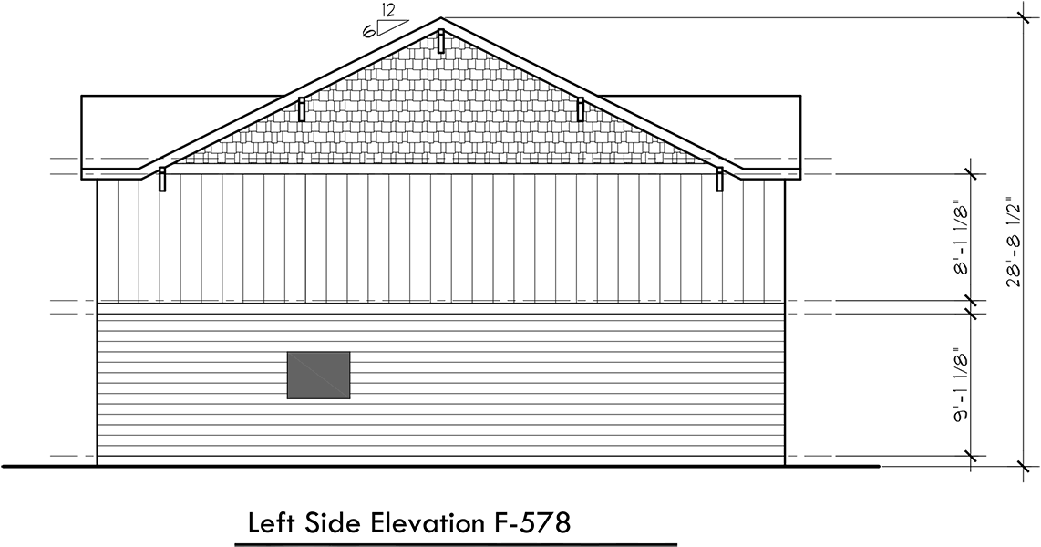 House rear elevation view for F-578 Main floor Bedroom Option, four plex, townhouse, four bedroom, plan F-578