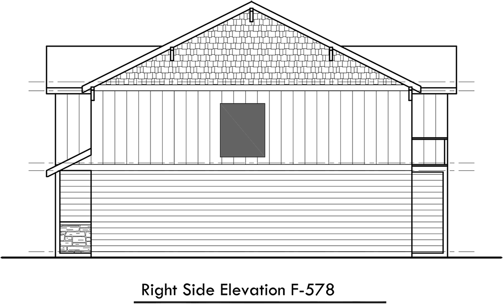 House rear elevation view for F-578 Main floor Bedroom Option, four plex, townhouse, four bedroom, plan F-578