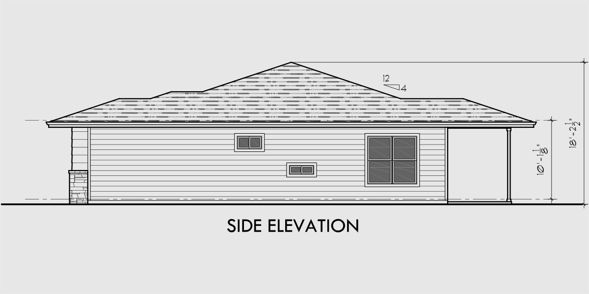 House rear elevation view for D-623 Modern Prairie Style, Ranch Duplex House Plan