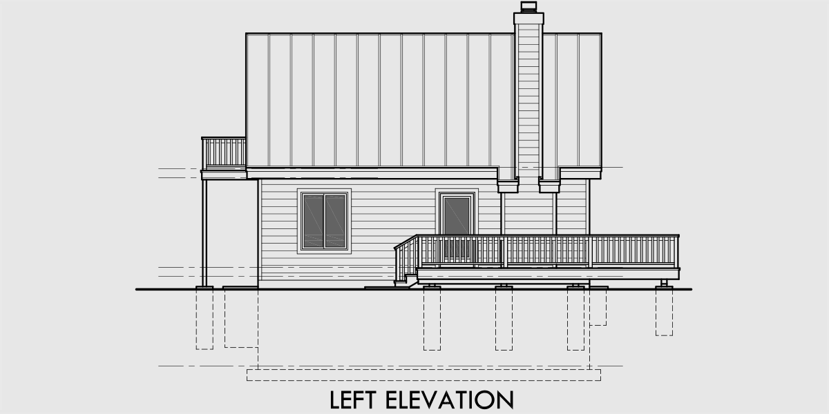 House rear elevation view for 10194 A-Frame, house plans with basement, wrap around deck