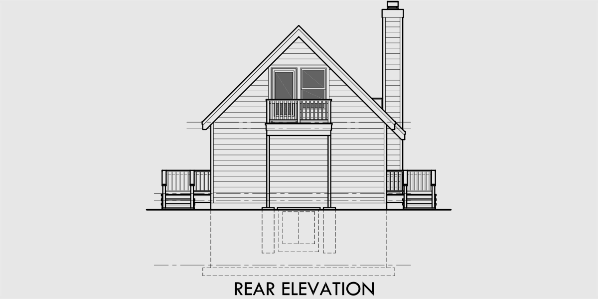 House side elevation view for 10194 A-Frame, house plans with basement, wrap around deck