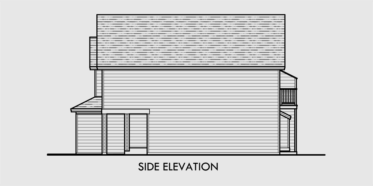 House rear elevation view for F-589 Row house style four plex house plan, 3 bedroom, 2.5 bathroom, 1 car garage