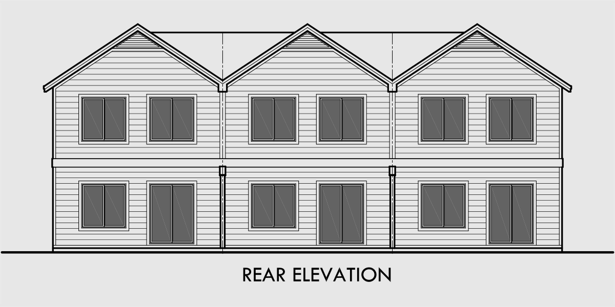 House front drawing elevation view for T-425 Triplex house plan