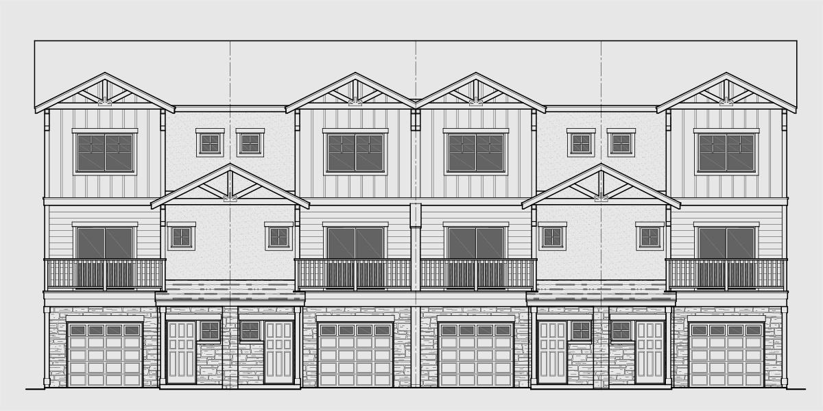 House front drawing elevation view for F-583 Four unit town house plan 4 bedroom master on main floor F-583