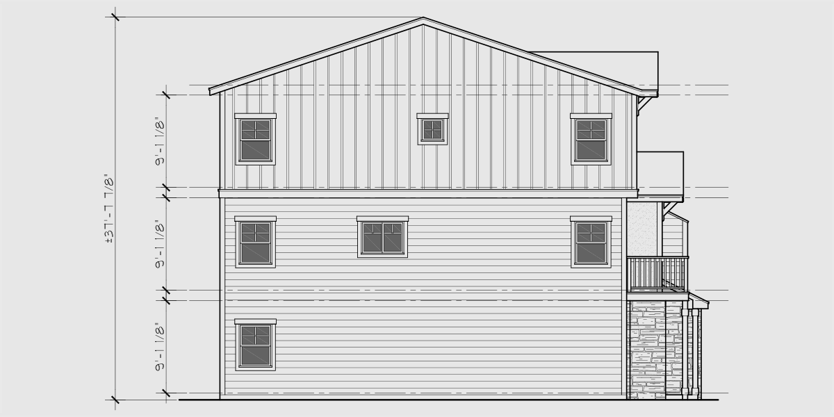 House rear elevation view for F-583 Four unit town house plan 4 bedroom master on main floor F-583