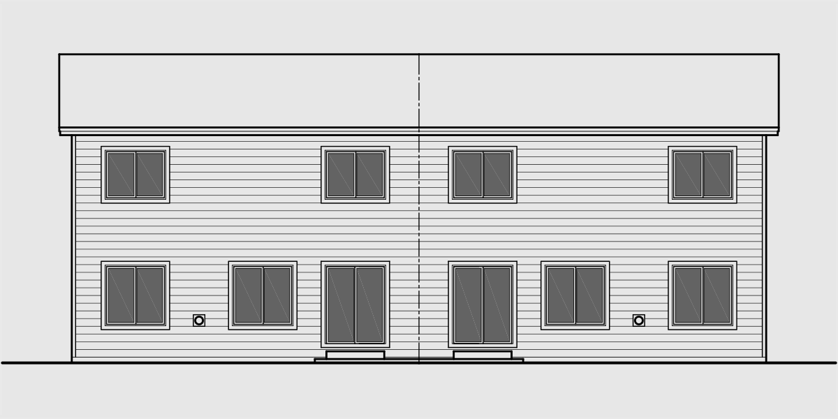 House side elevation view for D-638 Duplex house plan with two car garage D-638