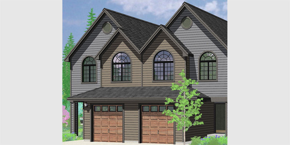 House front color elevation view for D-631 2 Story Townhouse Plan