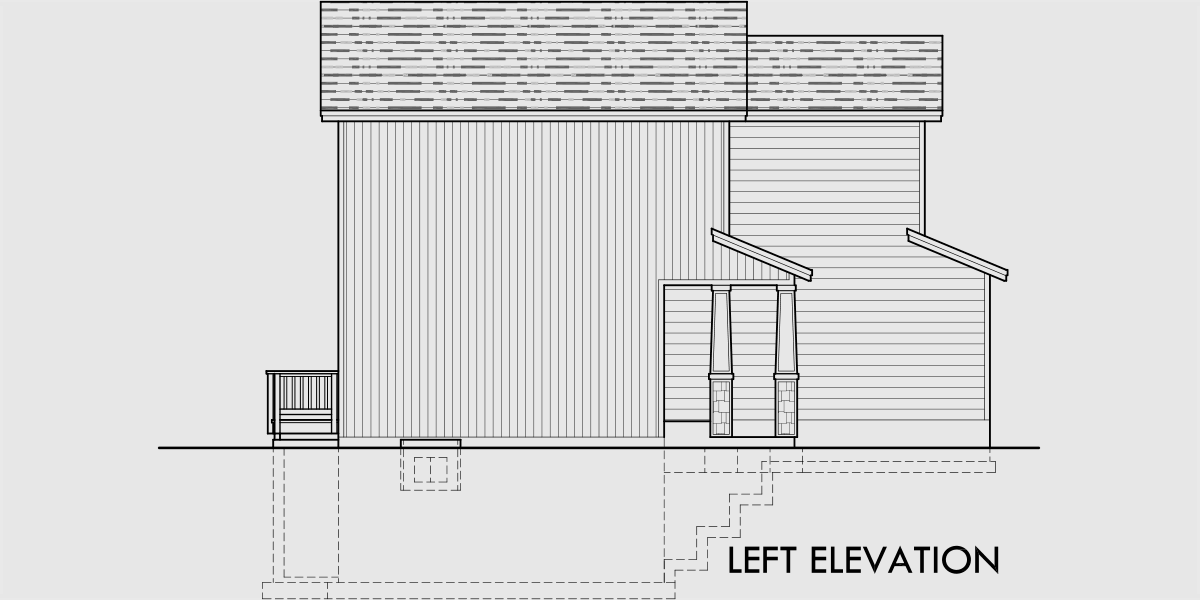 House side elevation view for 10193 Narrow 5 bedroom house plan with two car garage and basement 10193