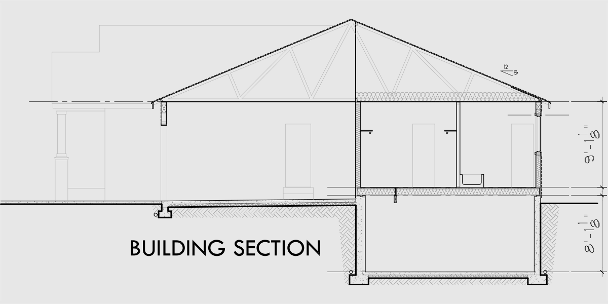 House rear elevation view for D-628 Ranch Duplex House Plan With Basement
