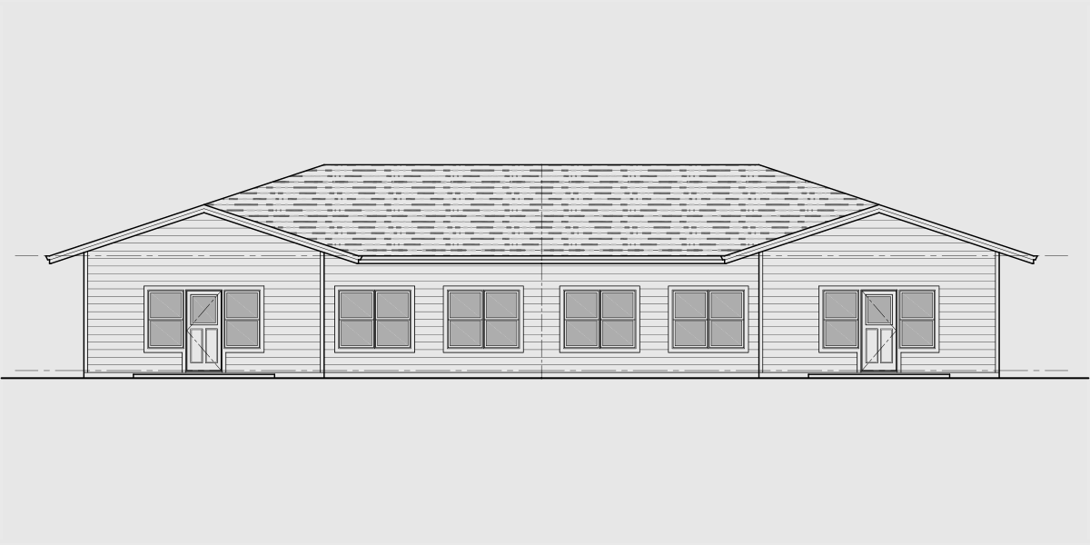 House side elevation view for D-641 One Story Duplex House Plan With Two Car Garage