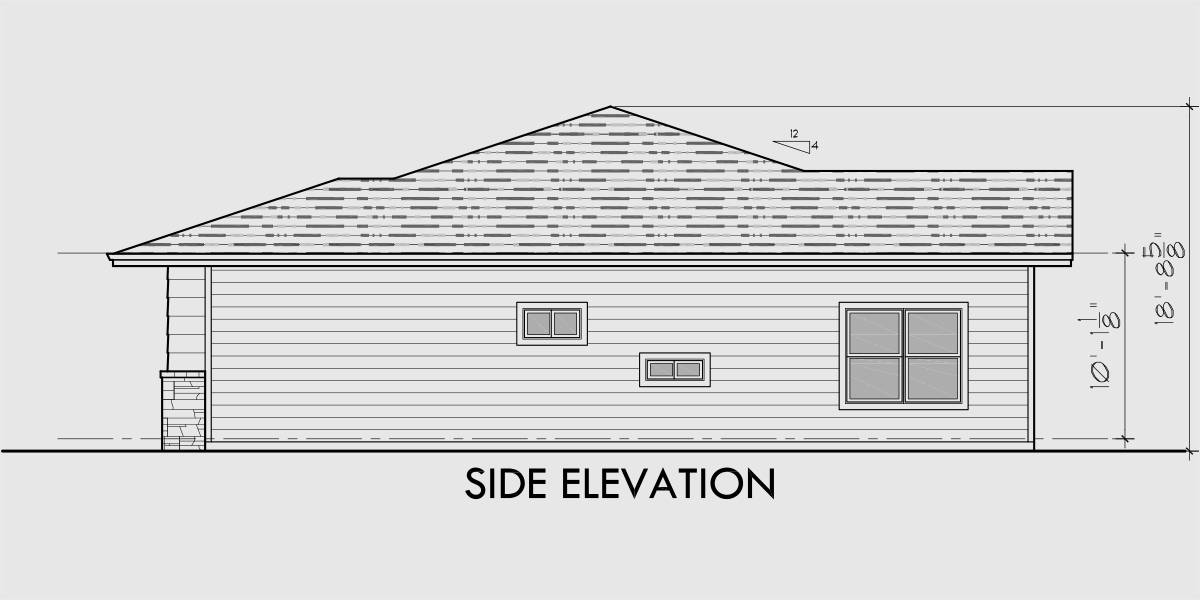 House rear elevation view for D-641 One Story Duplex House Plan With Two Car Garage