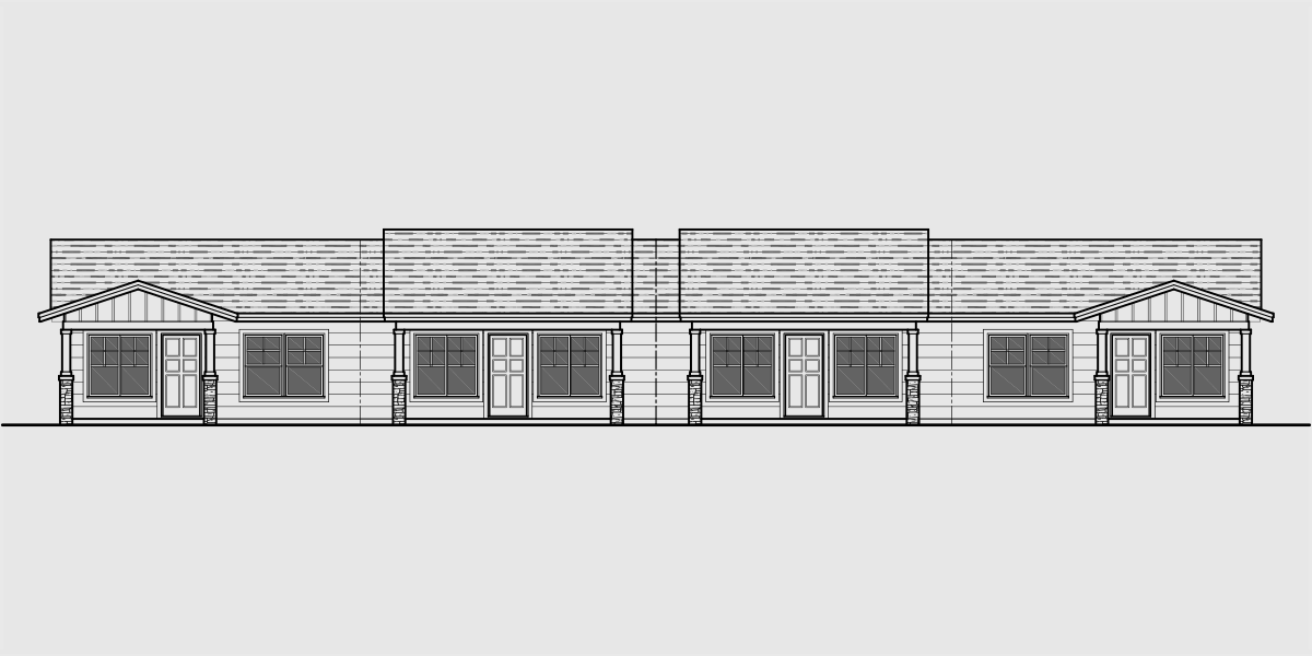 House front drawing elevation view for F-596 One level 4 unit multi plex F-596