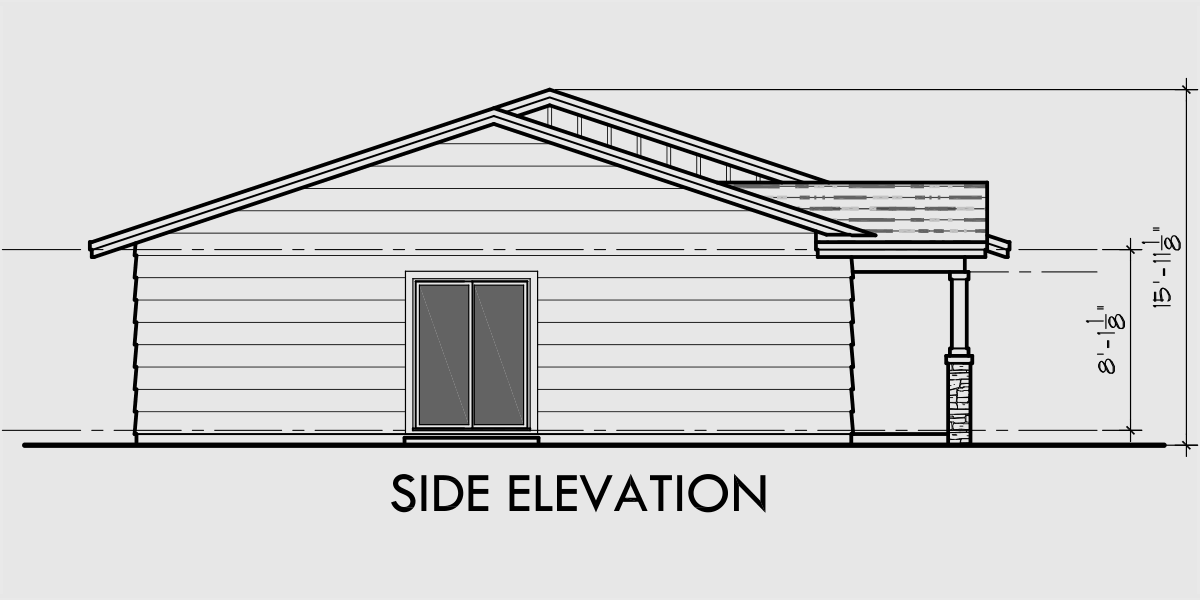 House rear elevation view for F-596 One level 4 unit multi plex F-596