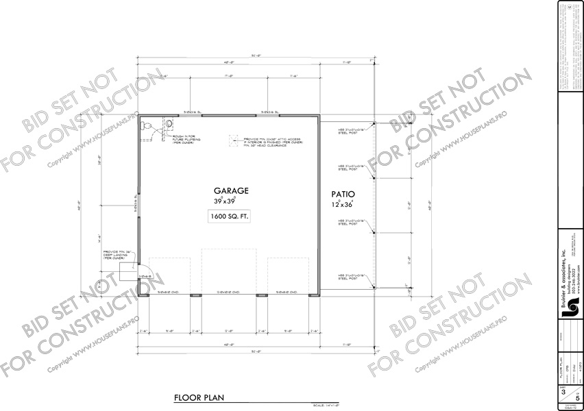 House front drawing elevation view for CGA-112 40x40 garage plan