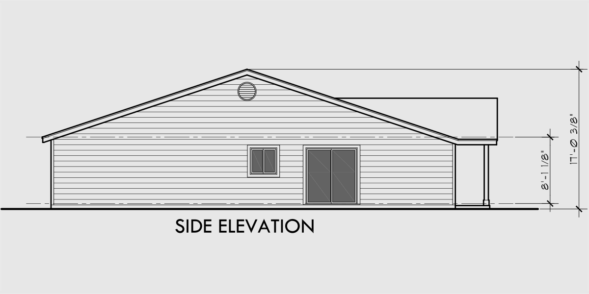 House rear elevation view for D-647 2 Bedroom & 2 Bath Duplex House Plan for Narrow Lot
