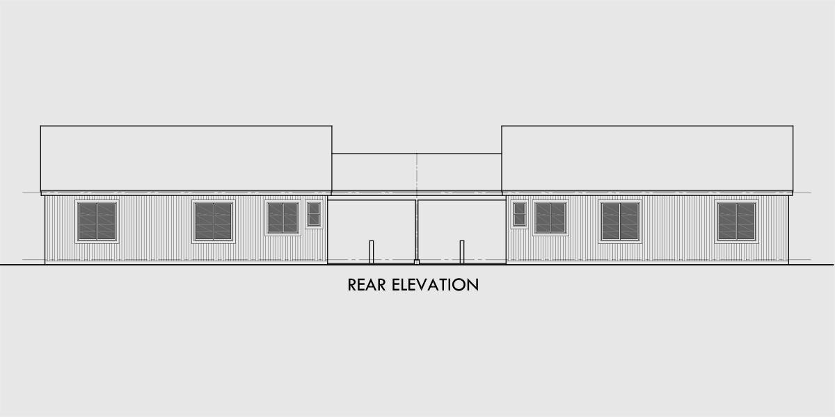 House side elevation view for D-645 One story duplex house plan with 3 bedrooms and carport D-645