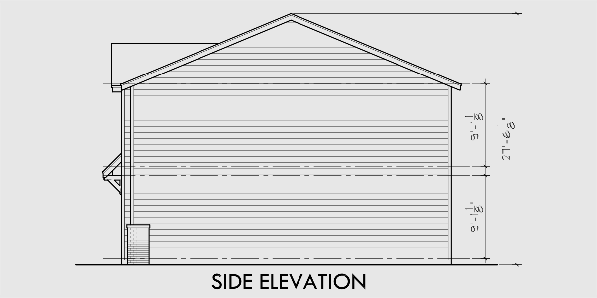 House rear elevation view for F-599 Four plex house plan, 2 bedroom 2.5 bath, garage, F-599