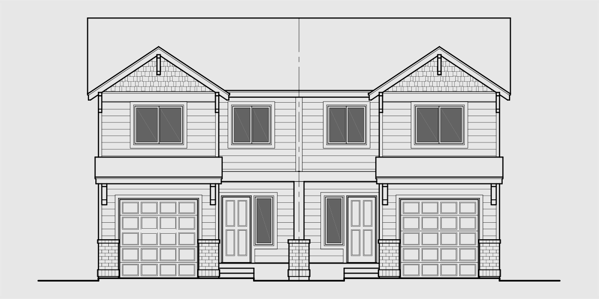 House front drawing elevation view for D-648 Sloping Lot Duplex House Plan  