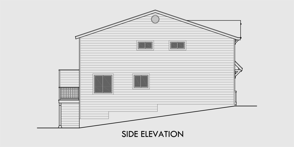House side elevation view for D-648 Sloping Lot Duplex House Plan  