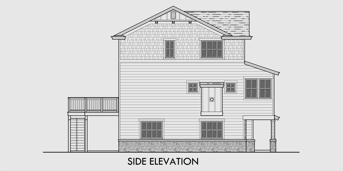 House rear elevation view for D-657 Large Duplex Beach House Plan 
