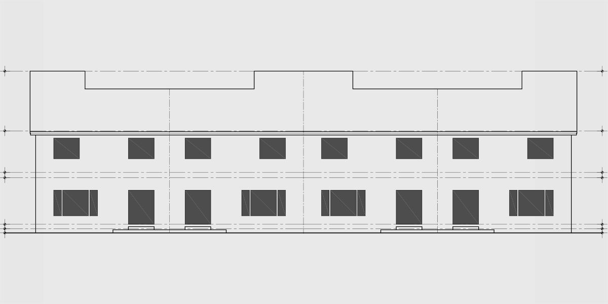 House side elevation view for F-609 Modern 4 unit town house plan