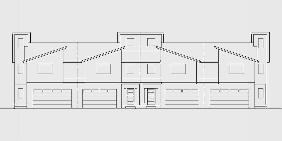 House front drawing elevation view for F-610 Luxury townhouse plan with 2 car garage F-610