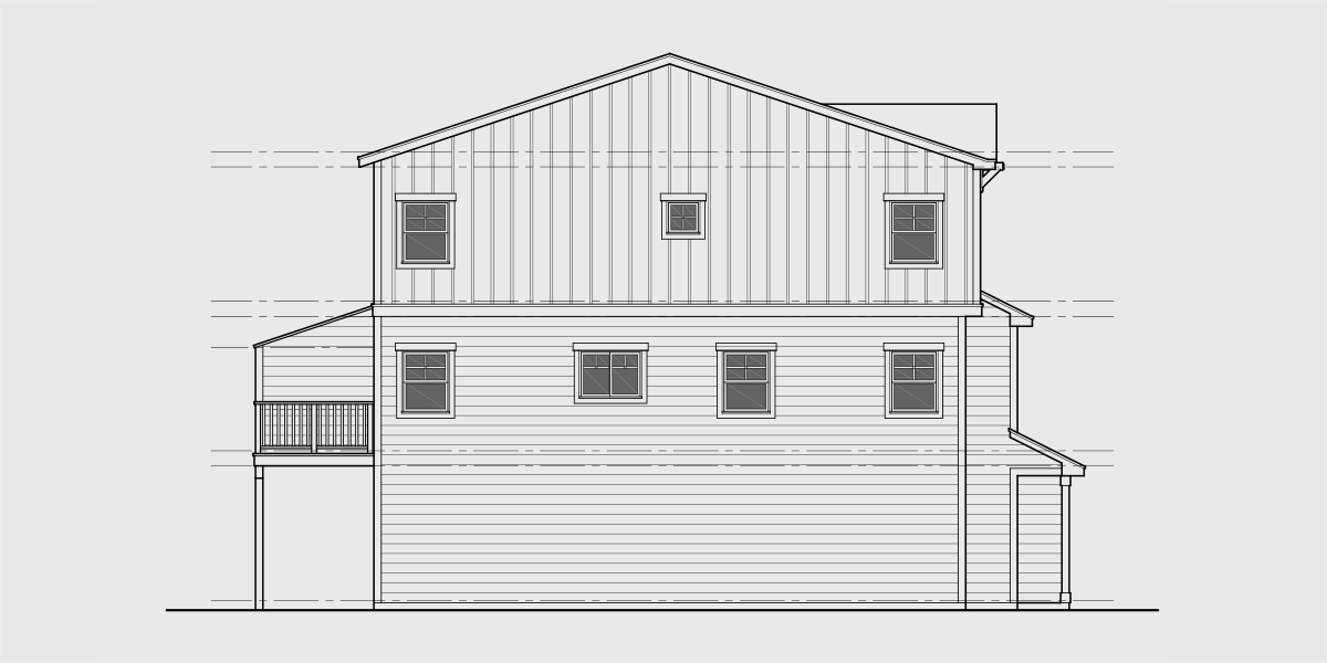 House rear elevation view for F-611 4 unit town house plan with bonus area F-611