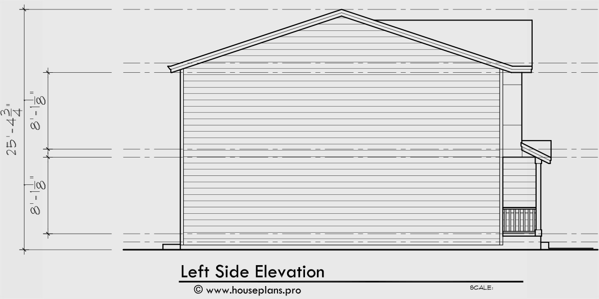House rear elevation view for F-616 Modern town house plan w/ double master F-616