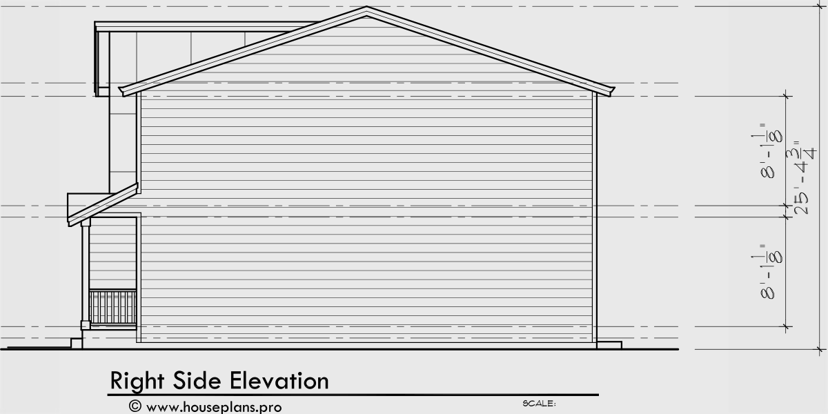 House rear elevation view for F-616 Modern town house plan w/ double master F-616