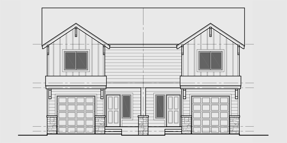 House front drawing elevation view for D-662 Double Master Bedroom, Town House duplex D-662