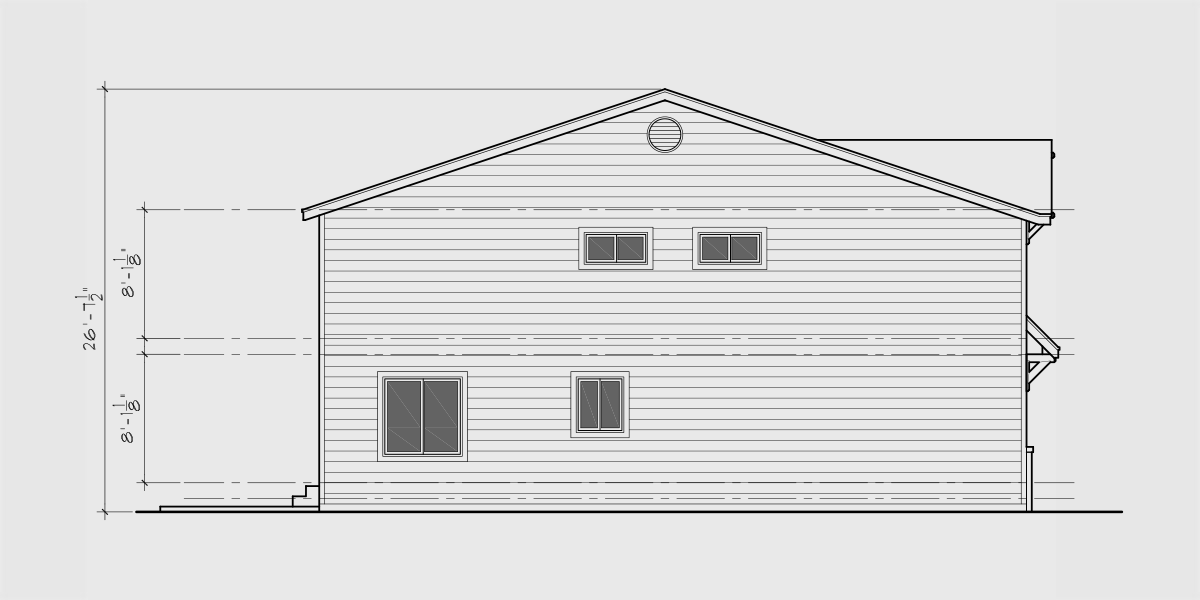 House rear elevation view for D-662 Double Master Bedroom, Town House duplex D-662