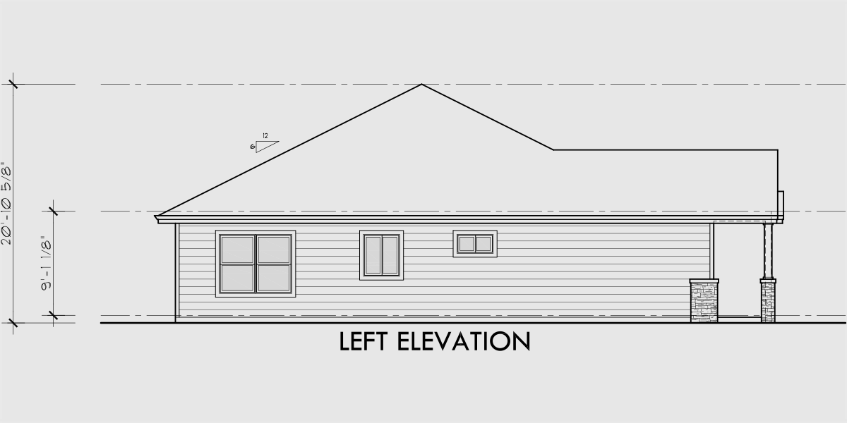 House rear elevation view for D-666 Single level duplex 2 car garage 3 bedroom D-666