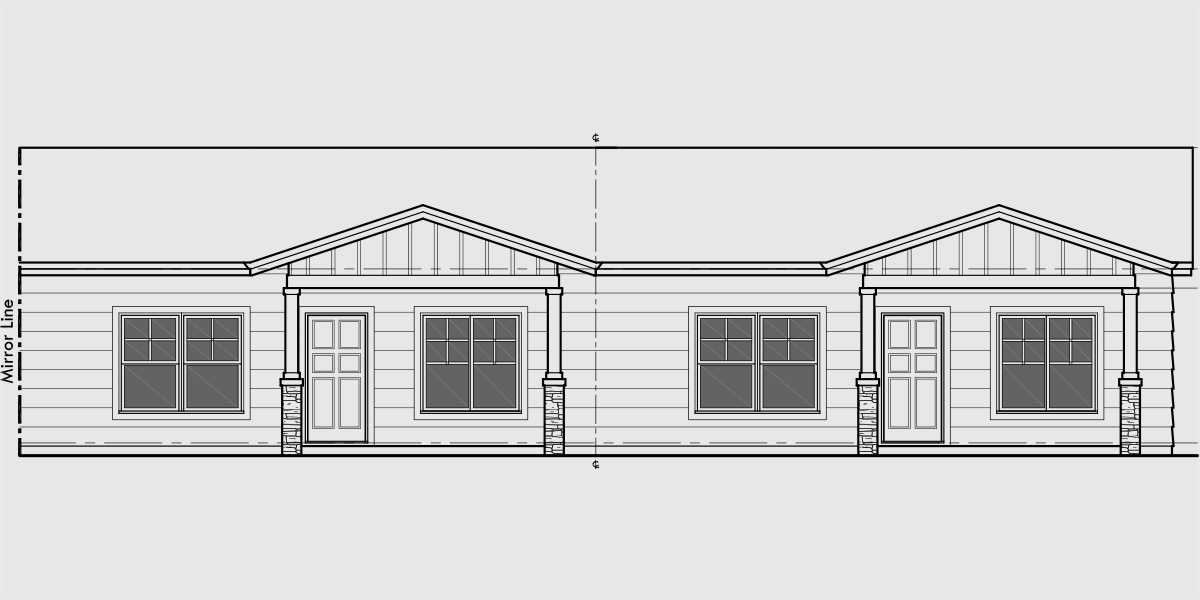 House front drawing elevation view for F-618 One level single story 2 bed 2 bath 4 plex town house F-618