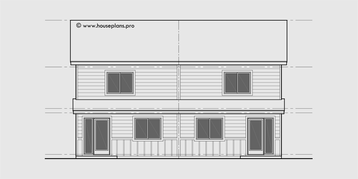House side elevation view for D-665 Main floor bedroom, wheelchair accessible, duplex house plan, D-665