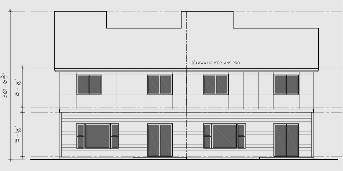 House side elevation view for F-622 Modern town house plan F-622