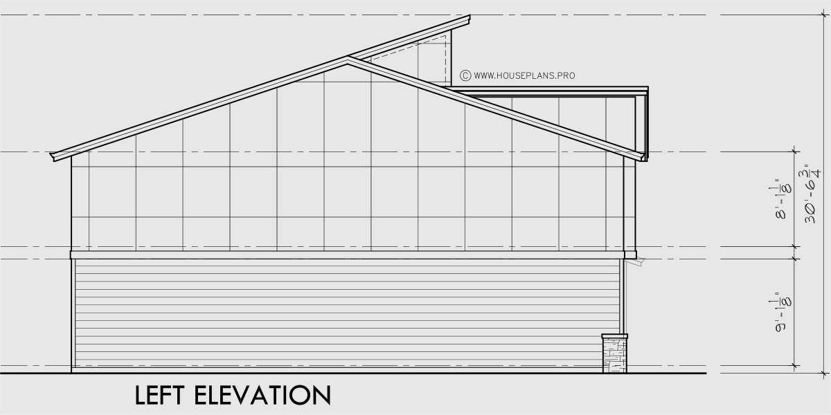 House side elevation view for D-668 Two unit Modern town house plan D-668