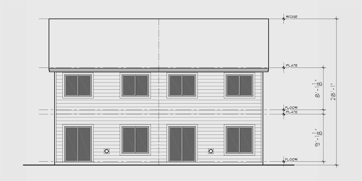 House side elevation view for D-680 Designer materials on exterior custom duplex D-680