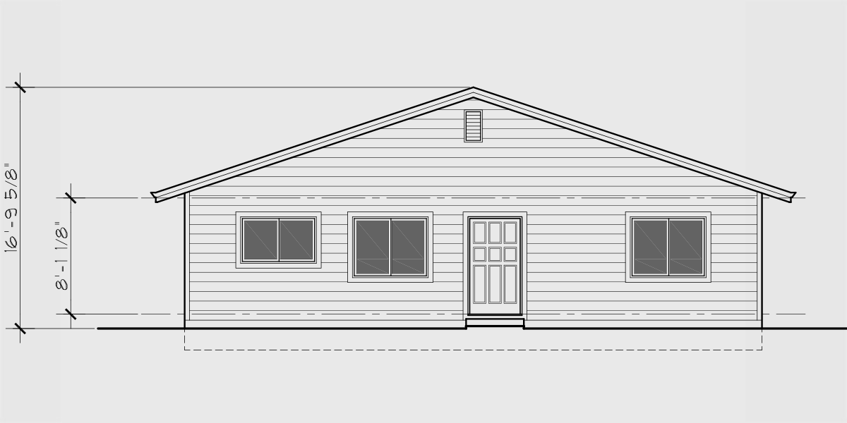 House front drawing elevation view for D-686 Ranch 3 bedroom duplex house plan D-686
